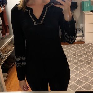 Black with white designs long sleeve blouse